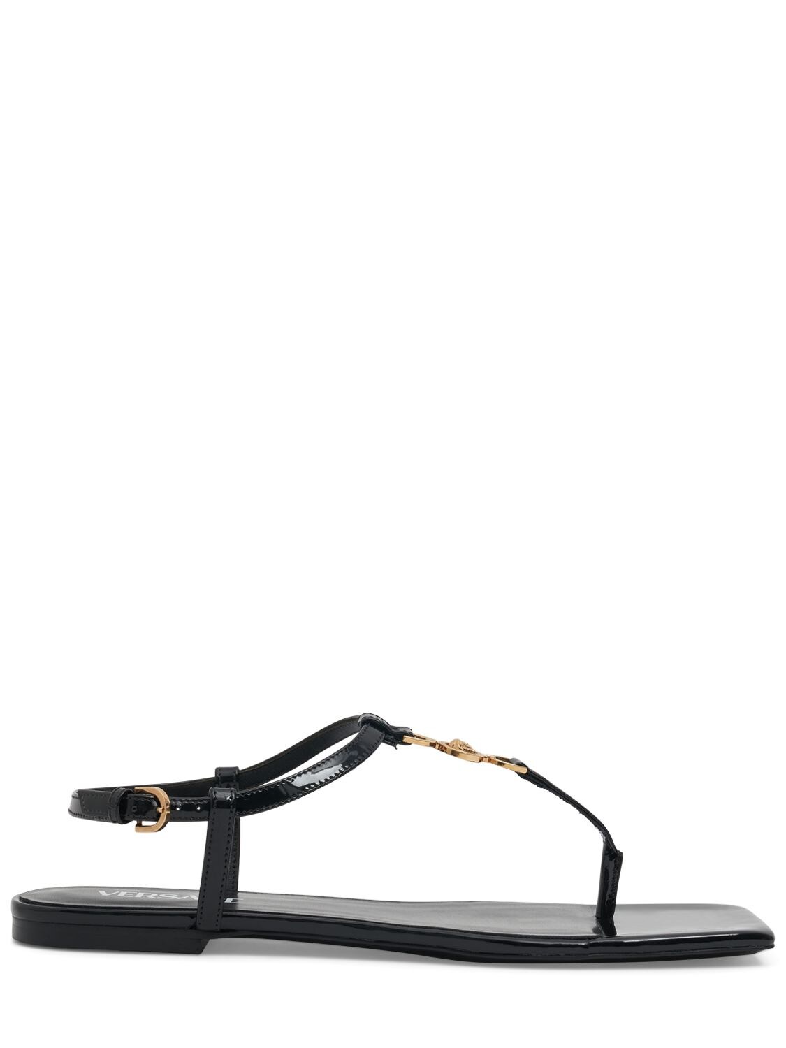 Shop Versace Patent Leather Thong Sandals In Black