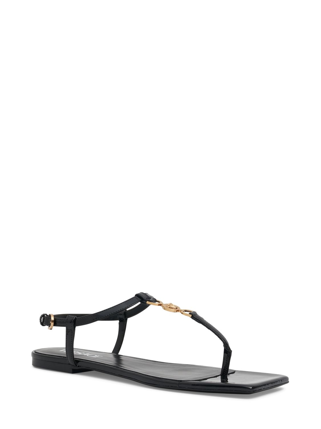 Shop Versace Patent Leather Thong Sandals In Black