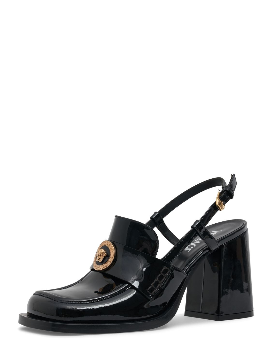 Shop Versace 85mm Patent Leather Heels In Black