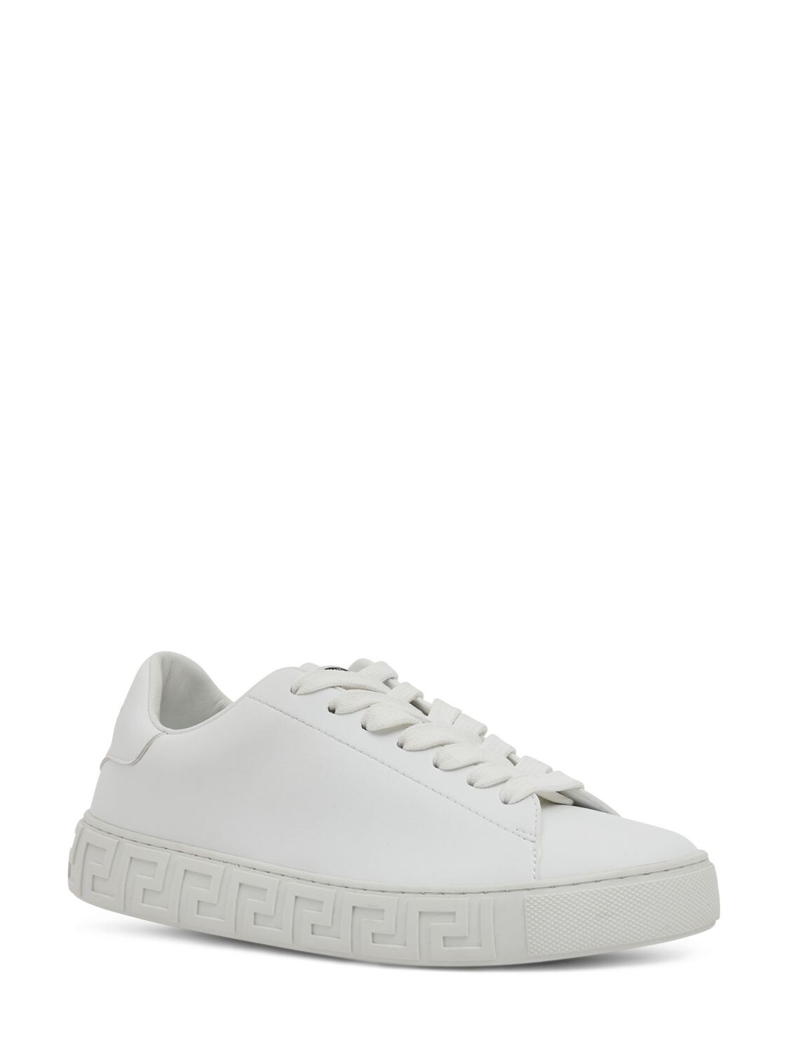 Shop Versace Responsible Leather Sneakers In 1w010-white