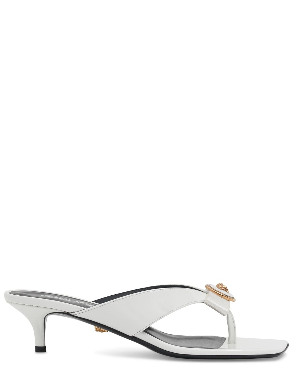 Shop Versace 45mm Patent Leather Sandals In White