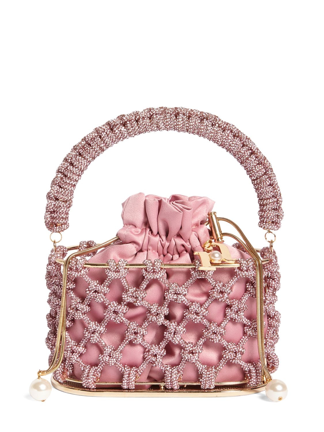 Rosantica Mini Holli Nodi Crystals Top Handle Bag In Pink