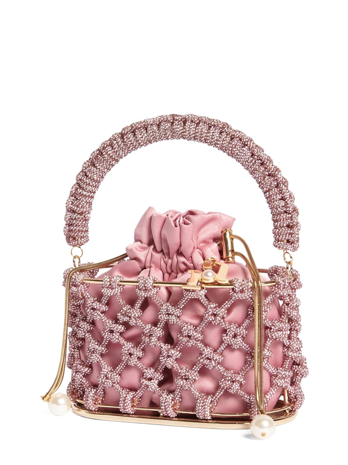 Shop Rosantica Mini Holli Nodi Crystals Top Handle Bag In Pink