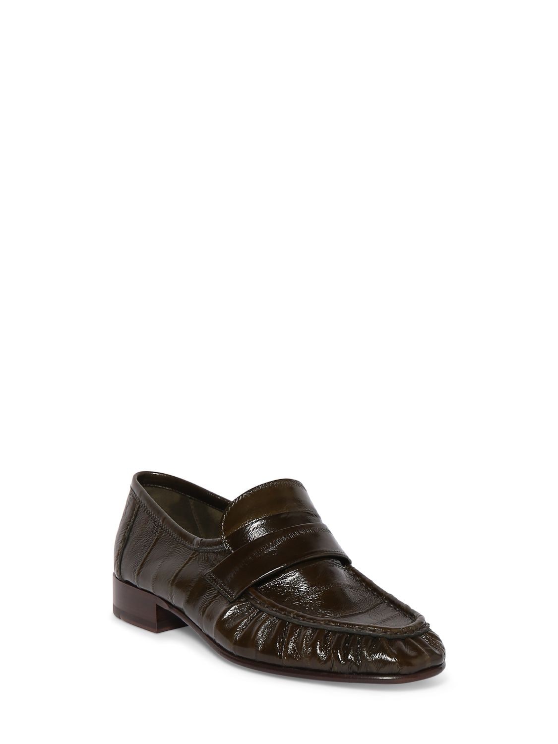 Shop The Row 10mm Soft Eel Leather Loafers In Olive Green