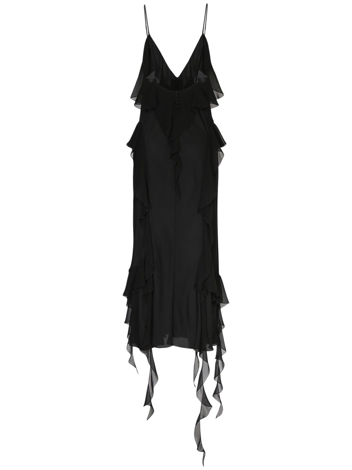 Shop Khaite Pim Silk Ruffled Midi Dress In Black