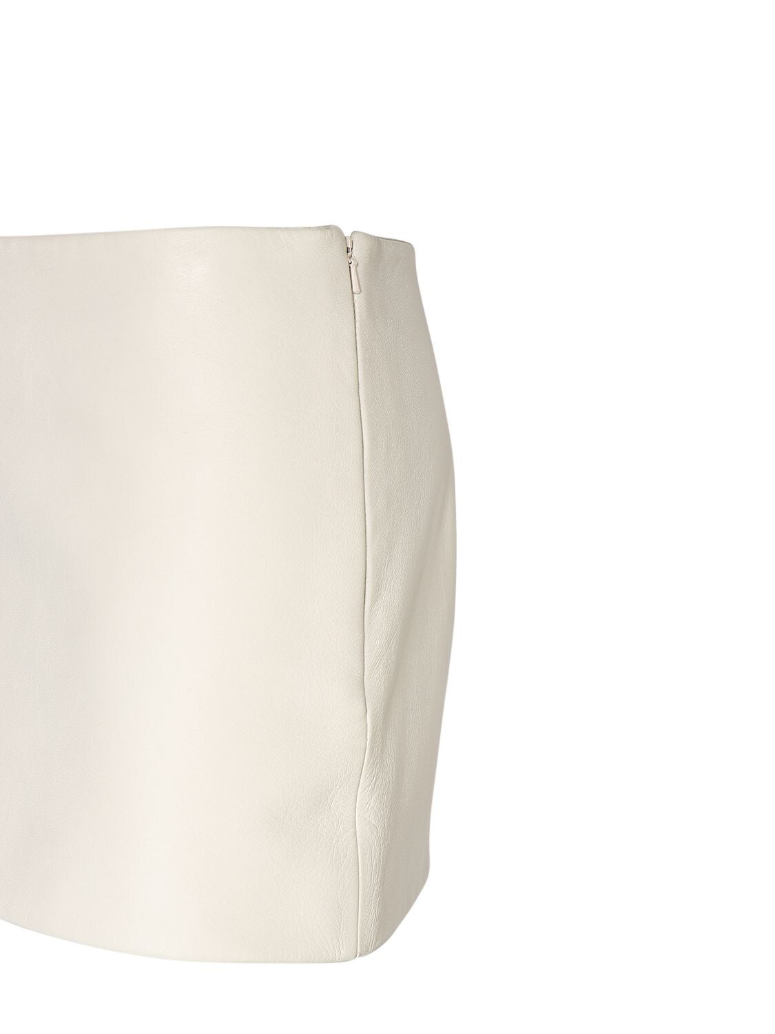 Shop Khaite Jett Short Leather Skirt In Optic White