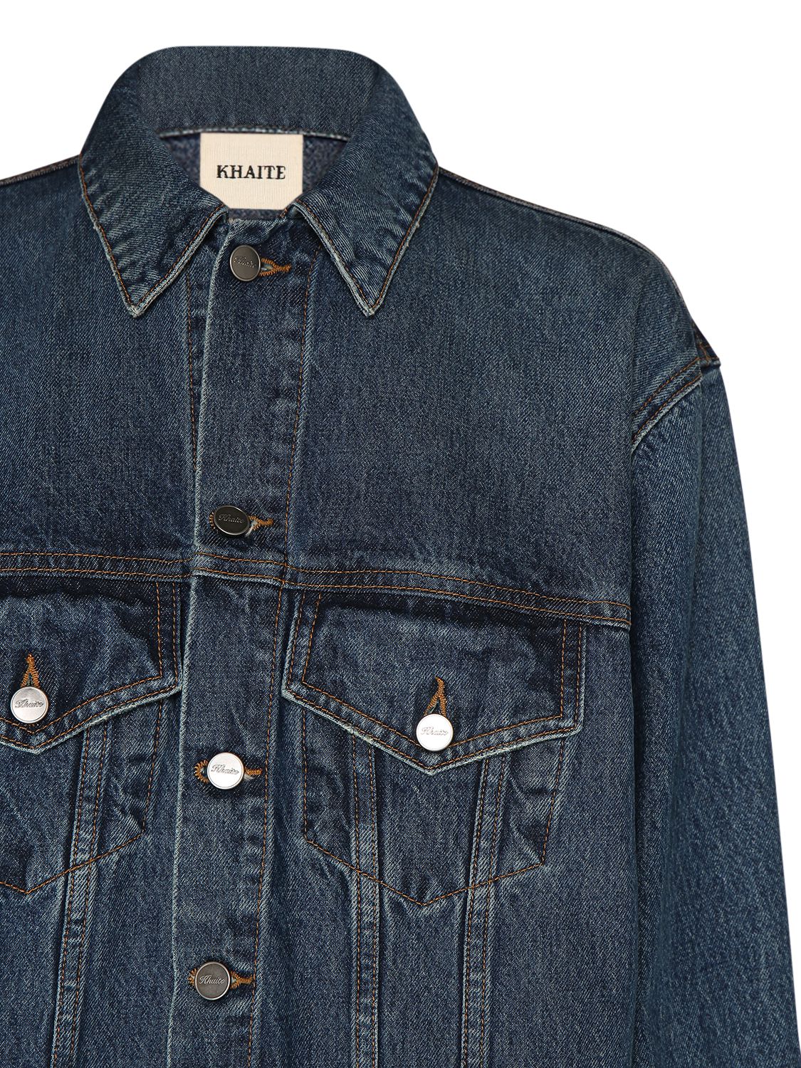 Shop Khaite Ross Cotton Denim Jacket In Blue
