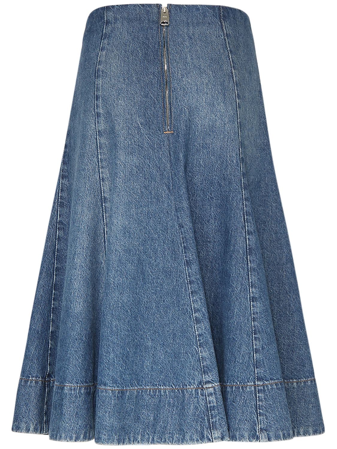 Shop Khaite Lennox Cotton Denim Midi Skirt In Blue