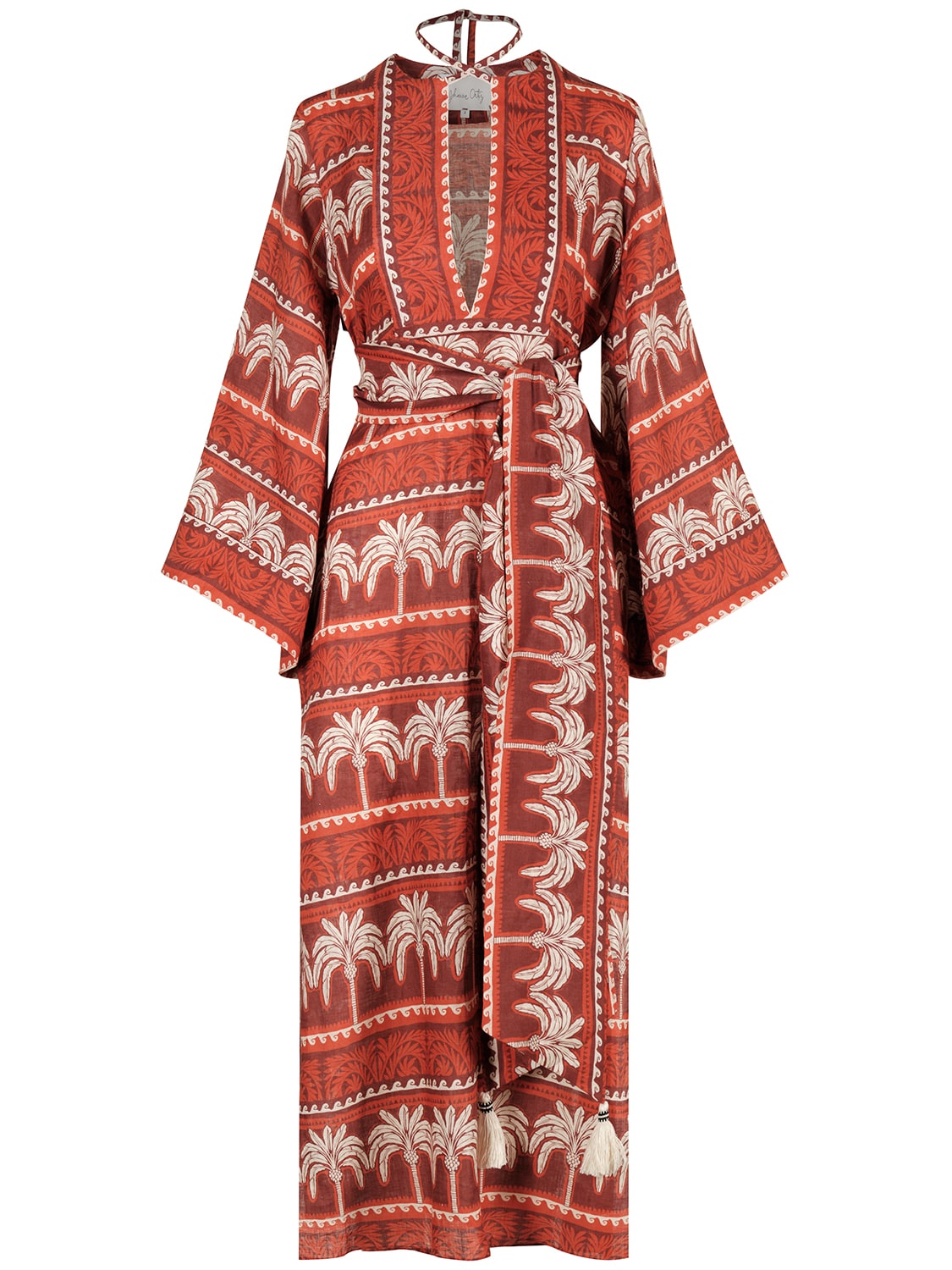 Shop Johanna Ortiz Wild Savannah Belted Linen Long Dress In Red,white