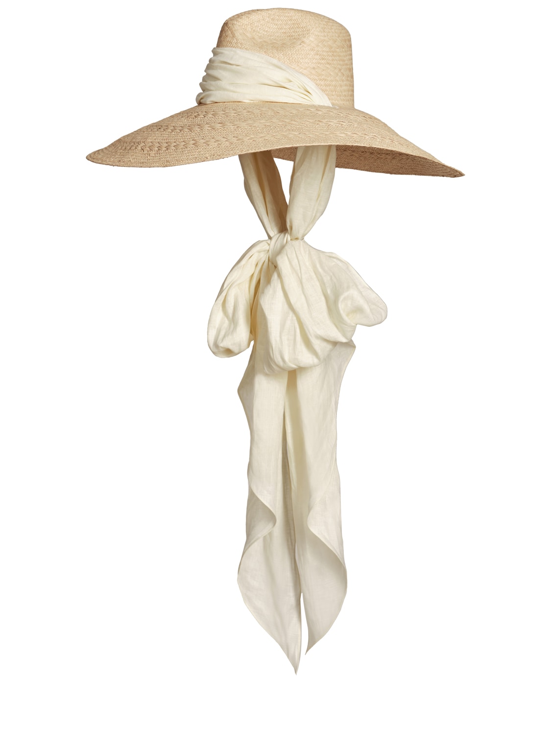 Johanna Ortiz Scarf-detailed Woven Palm Hat In White