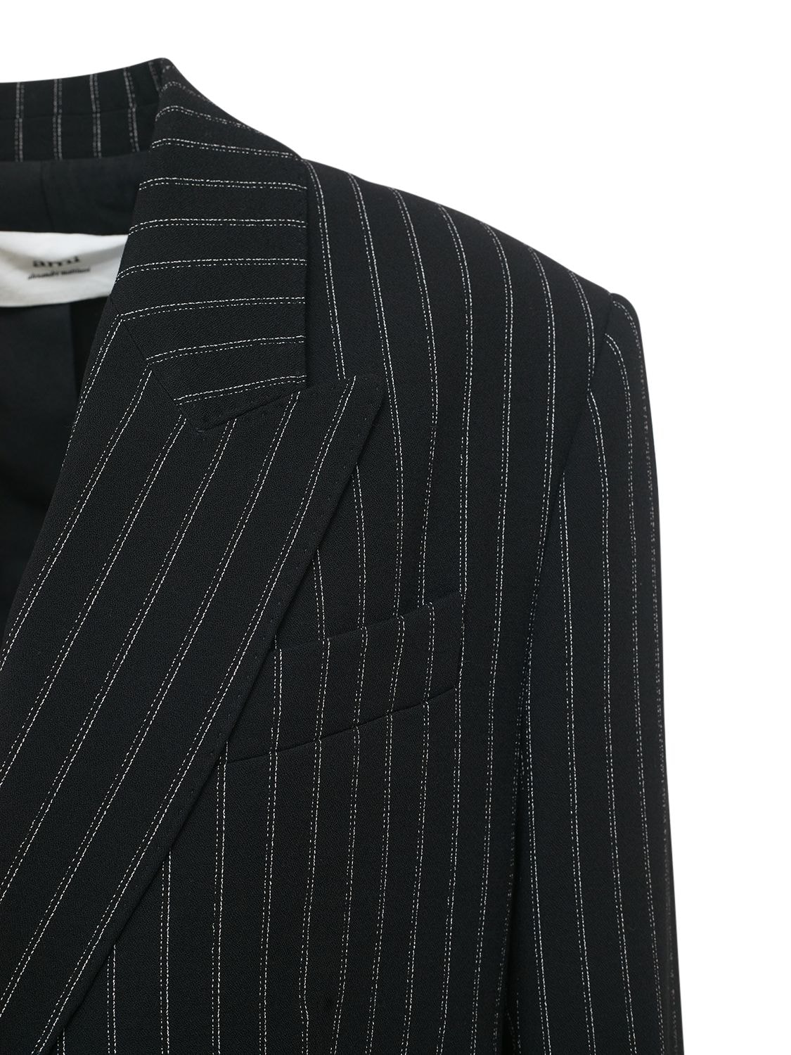 Shop Ami Alexandre Mattiussi Pinstripe Double Breasted Wool Jacket In Black