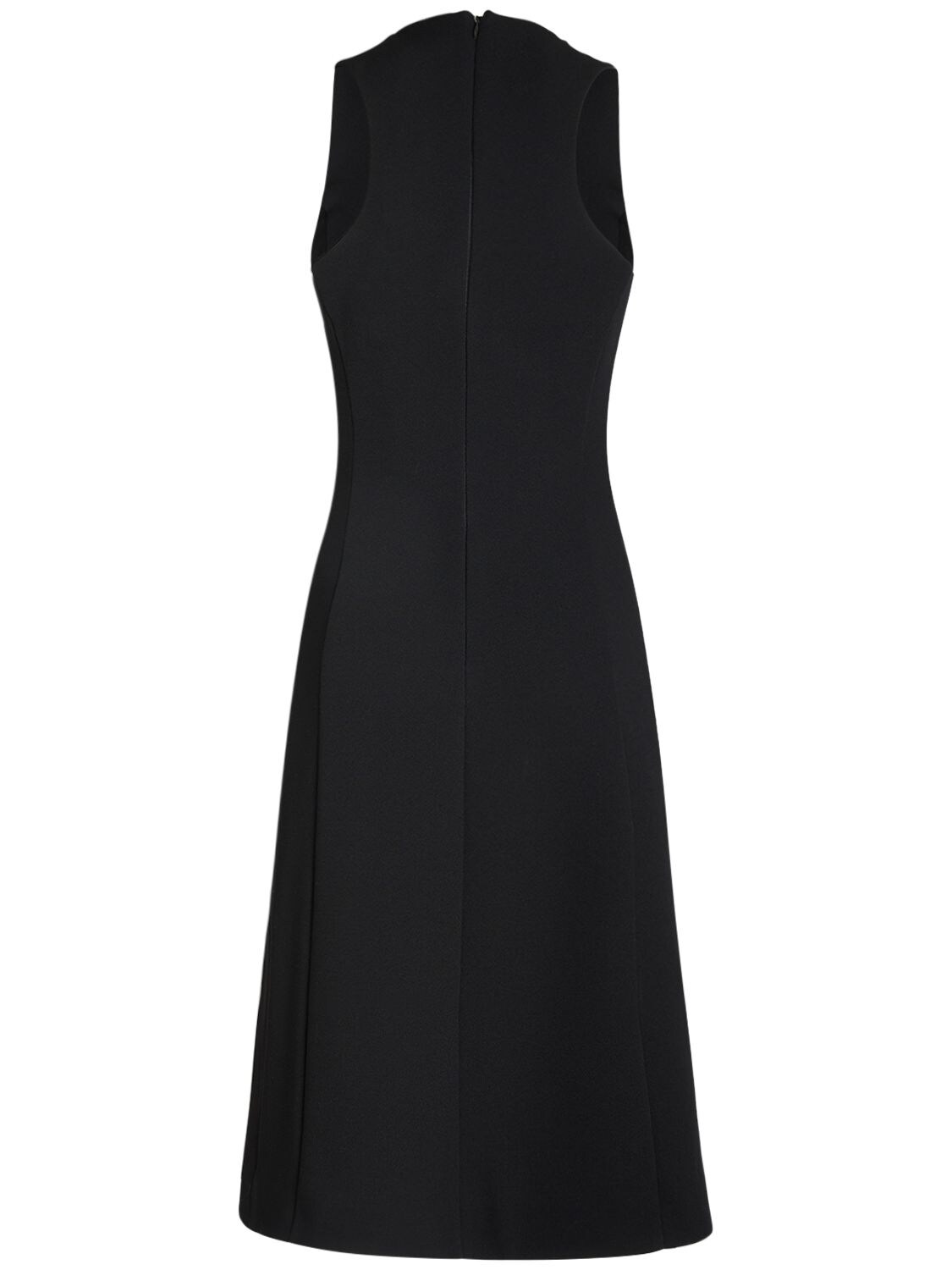 Shop Ami Alexandre Mattiussi Fitted Wool Crepe Midi Dress W/slit In Black