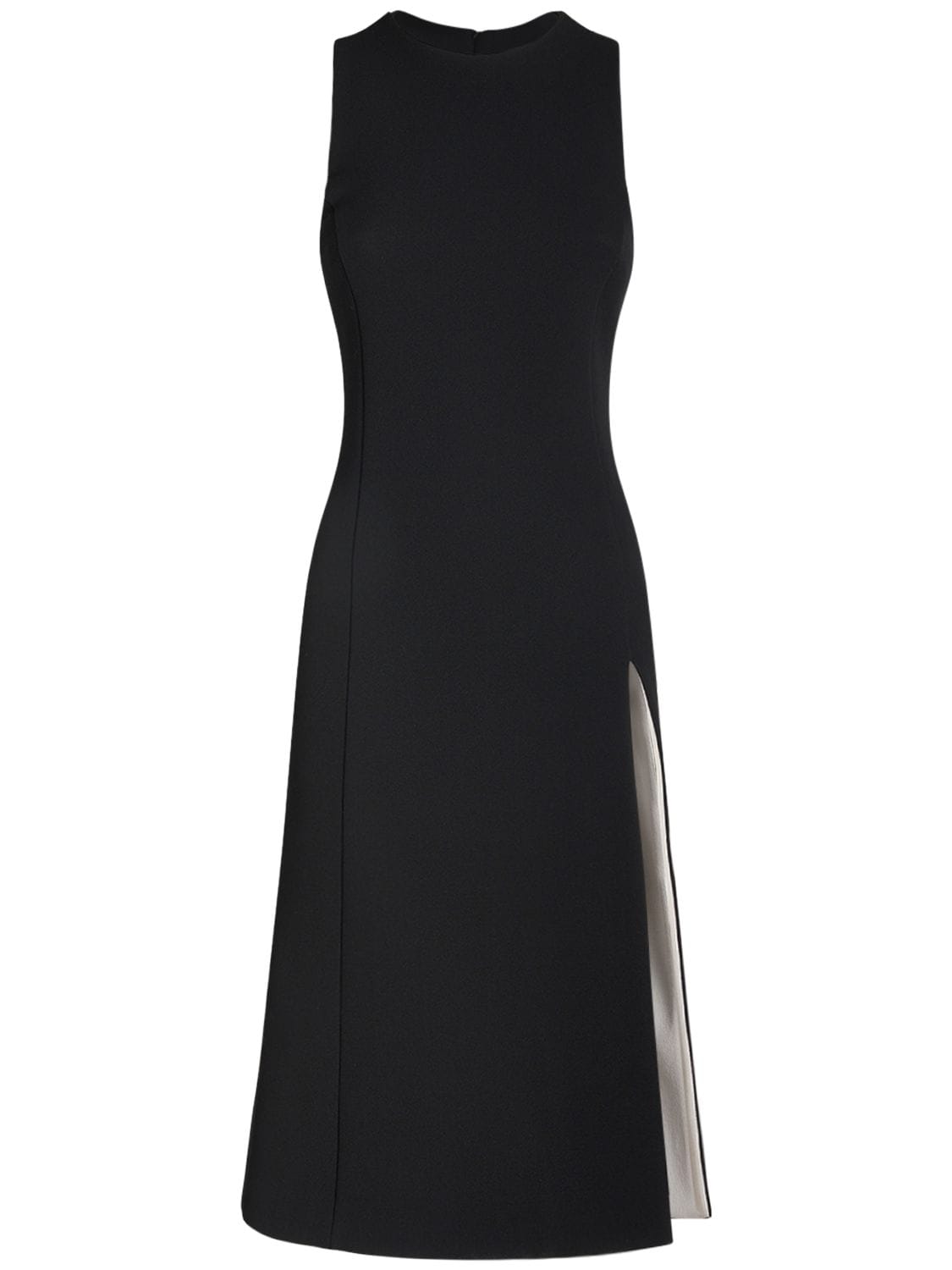 Ami Alexandre Mattiussi Fitted Wool Crepe Midi Dress W/slit In Black