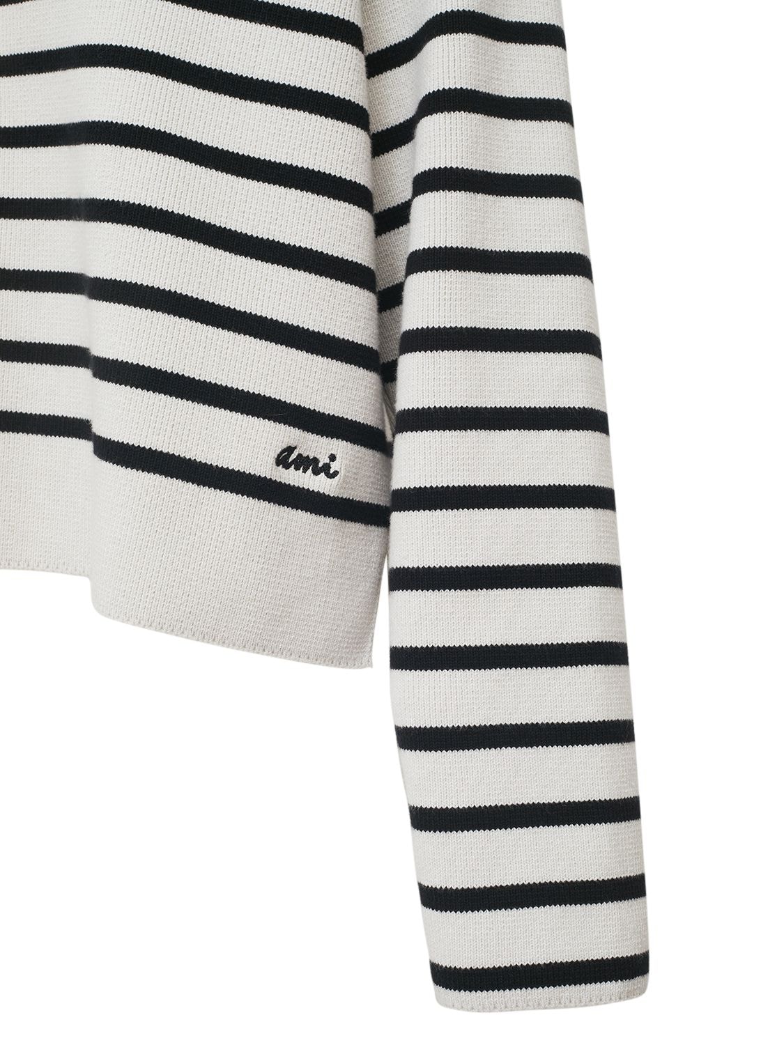 Shop Ami Alexandre Mattiussi Striped Cotton & Wool Polo Sweater In Black,white