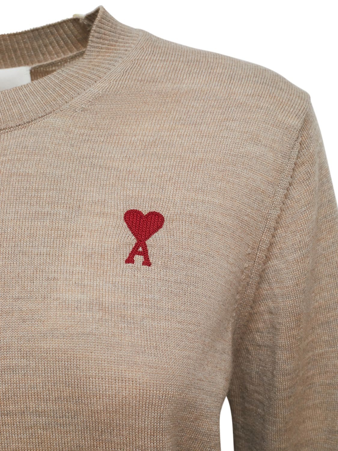 Shop Ami Alexandre Mattiussi Red Ami De Coeur Wool Crewneck Sweater In Beige
