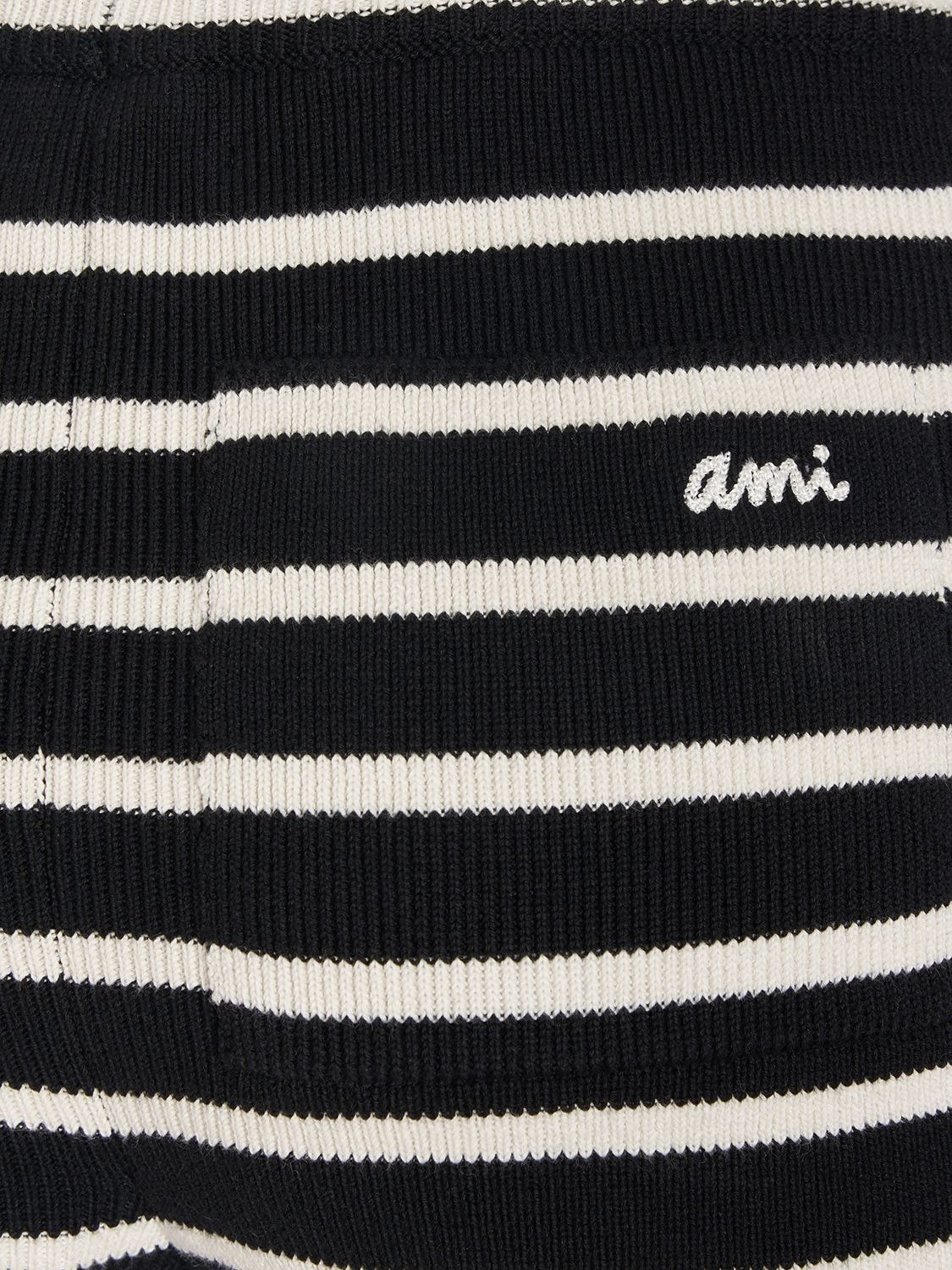 Shop Ami Alexandre Mattiussi Ami Striped Sailor Cotton Mini Shorts In Black,white