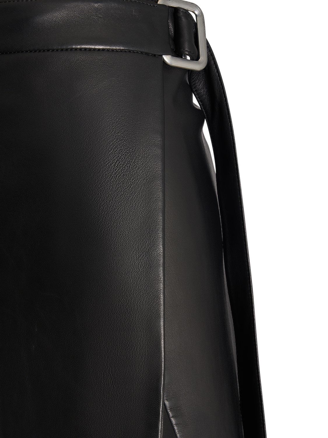Shop Ami Alexandre Mattiussi Belted Leather Midi Skirt In Black