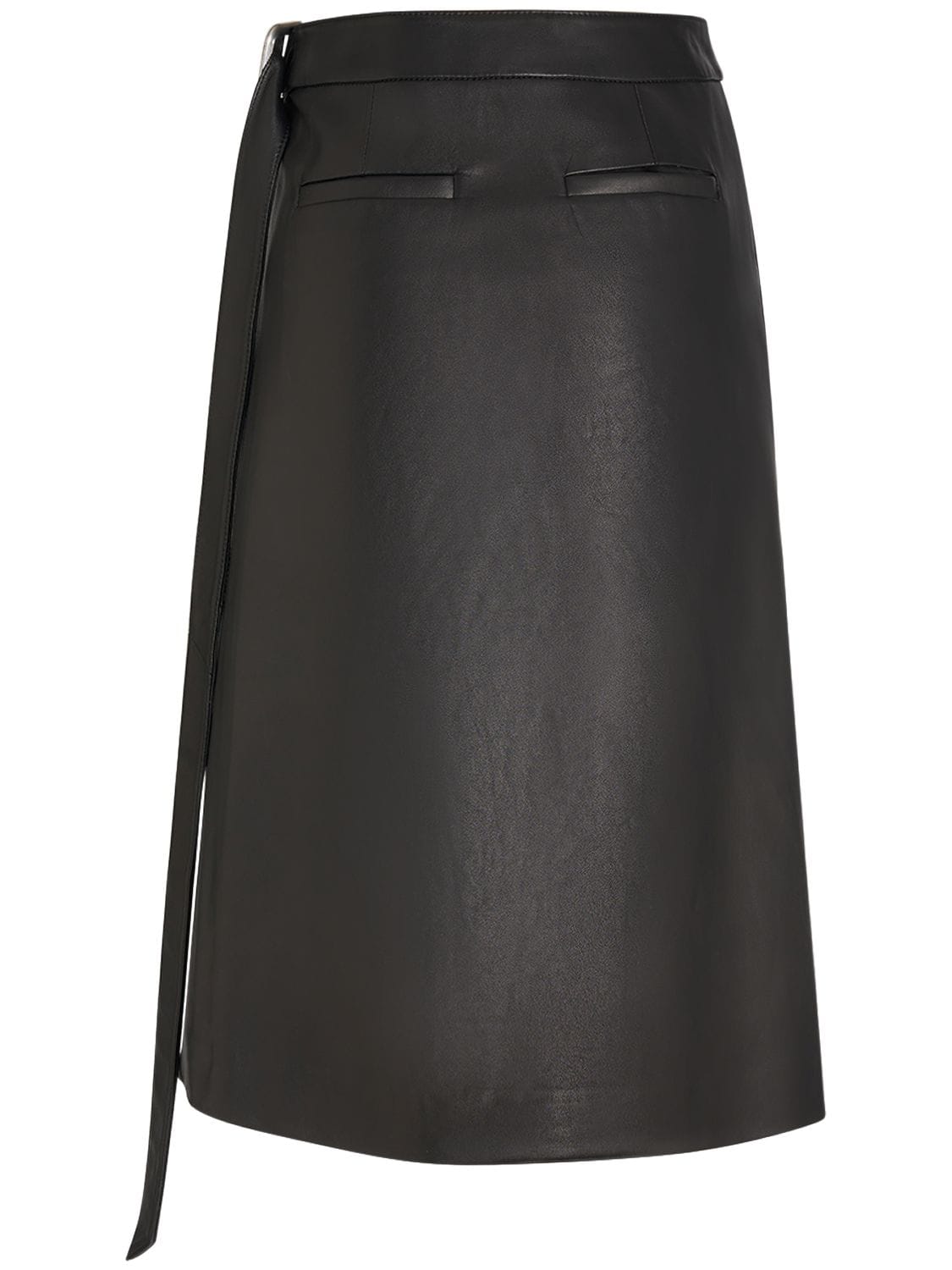 Shop Ami Alexandre Mattiussi Belted Leather Midi Skirt In Black