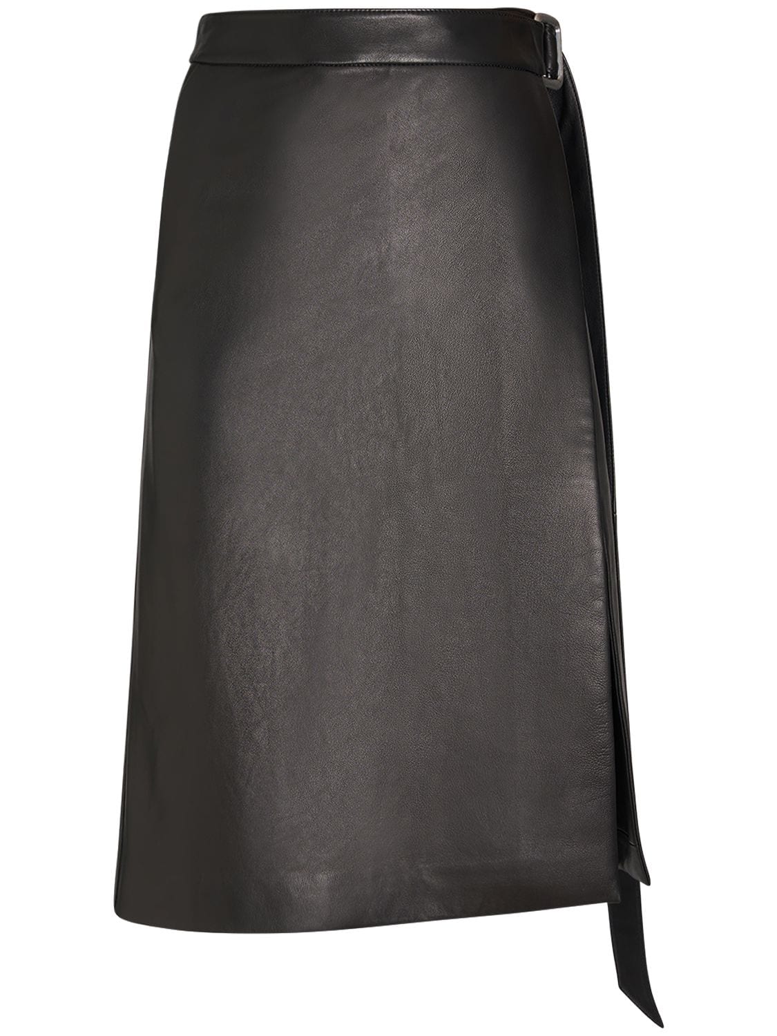 Ami Alexandre Mattiussi Belted Leather Midi Skirt In Black