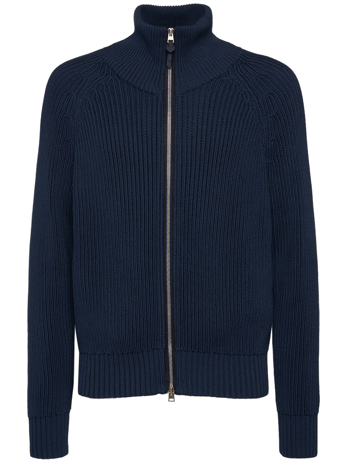 Tom Ford Cotton & Silk Zipped Cardigan In Royal Blue