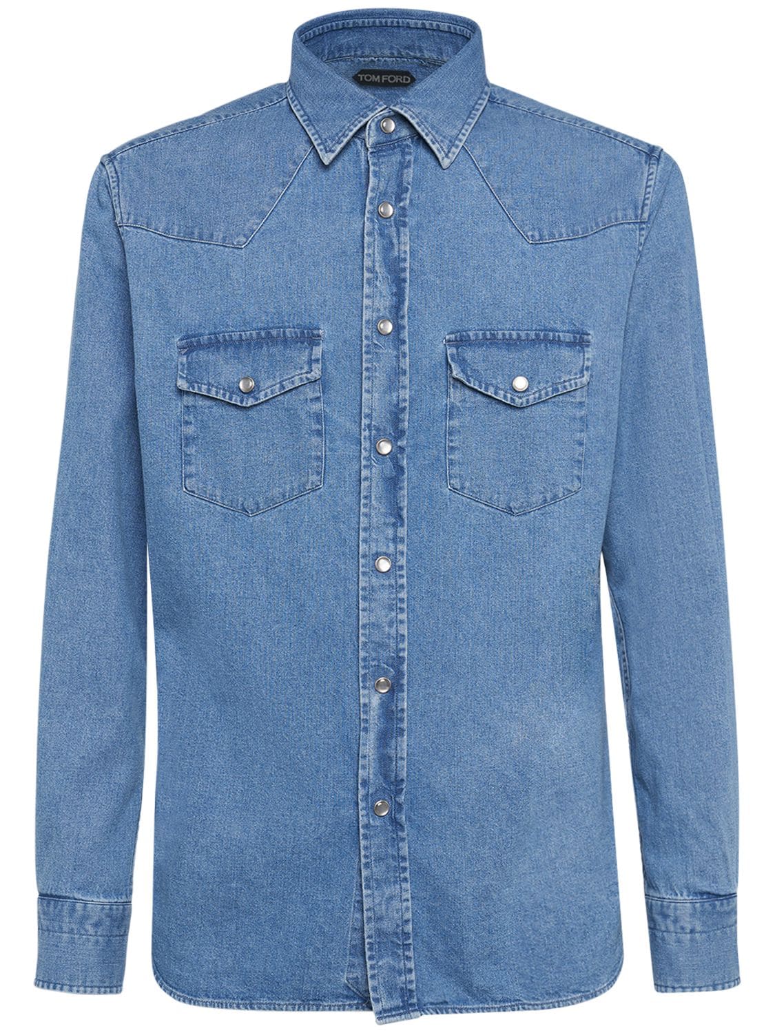 Shop Tom Ford Slim Fit Denim Western Shirt In Washed Indigo