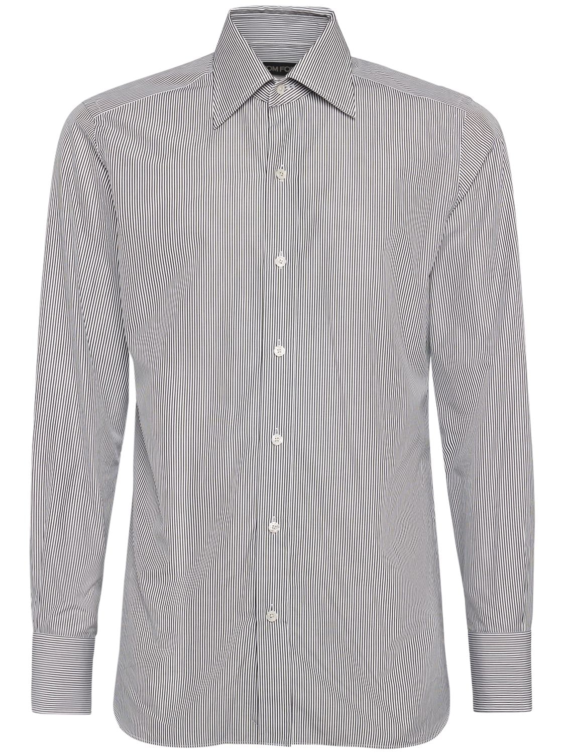 Tom Ford Striped Cotton Shirt In Black,white