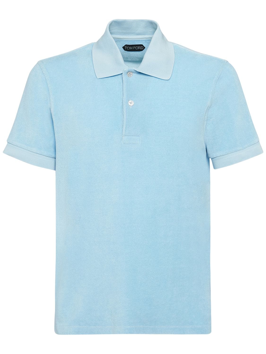 Tom Ford Toweling Cotton Blend Polo Shirt In Pale Sky