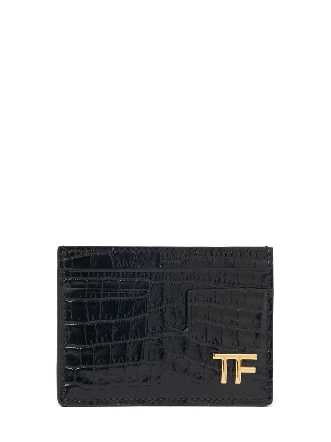 Shop Tom Ford Alligator Printed Leather Card Case In Black
