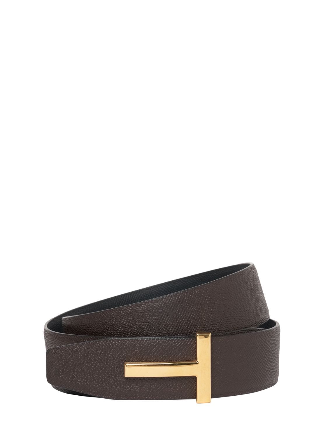 Tom Ford Reversible Leather T Belt In Chocolate,black
