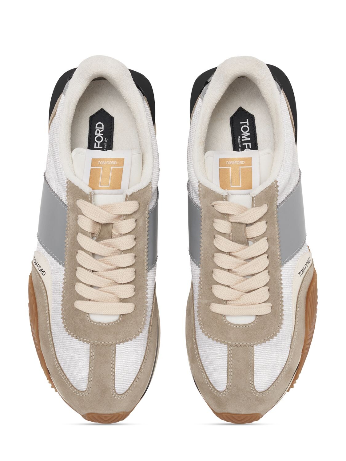 Shop Tom Ford James Low Top Sneakers In Silver,beige