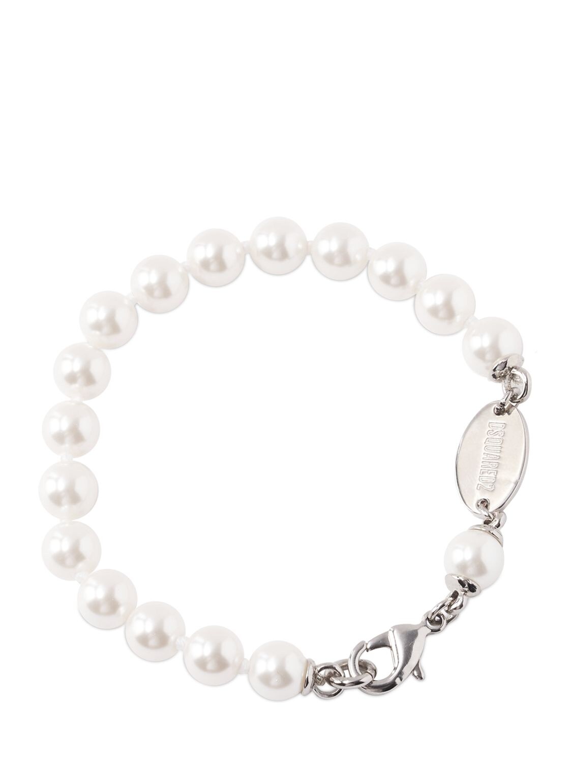 Shop Dsquared2 Faux Pearl Chain Bracelet In White,silver