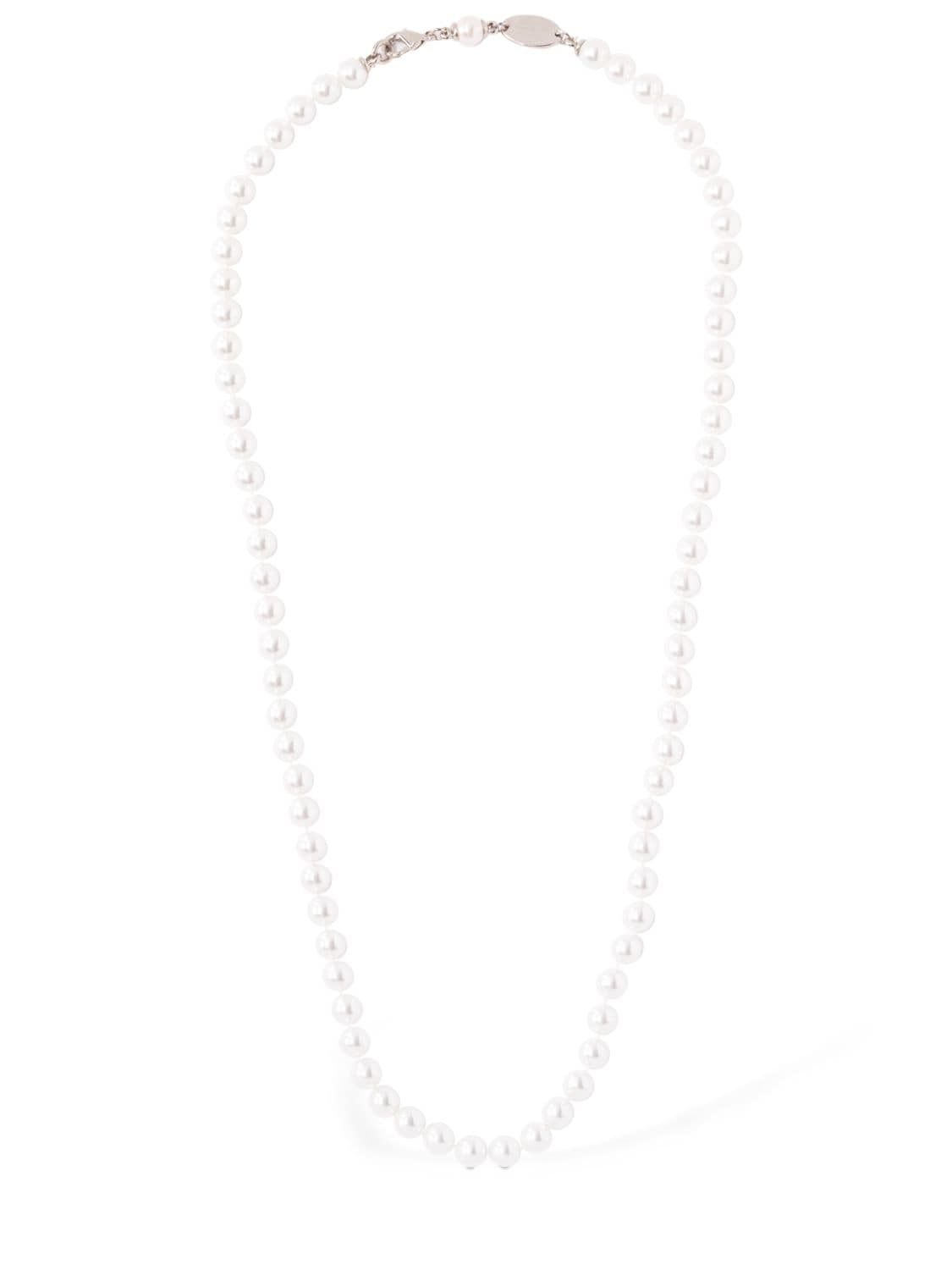 Dsquared2 Faux Pearl Long Chain Necklace In White,silver