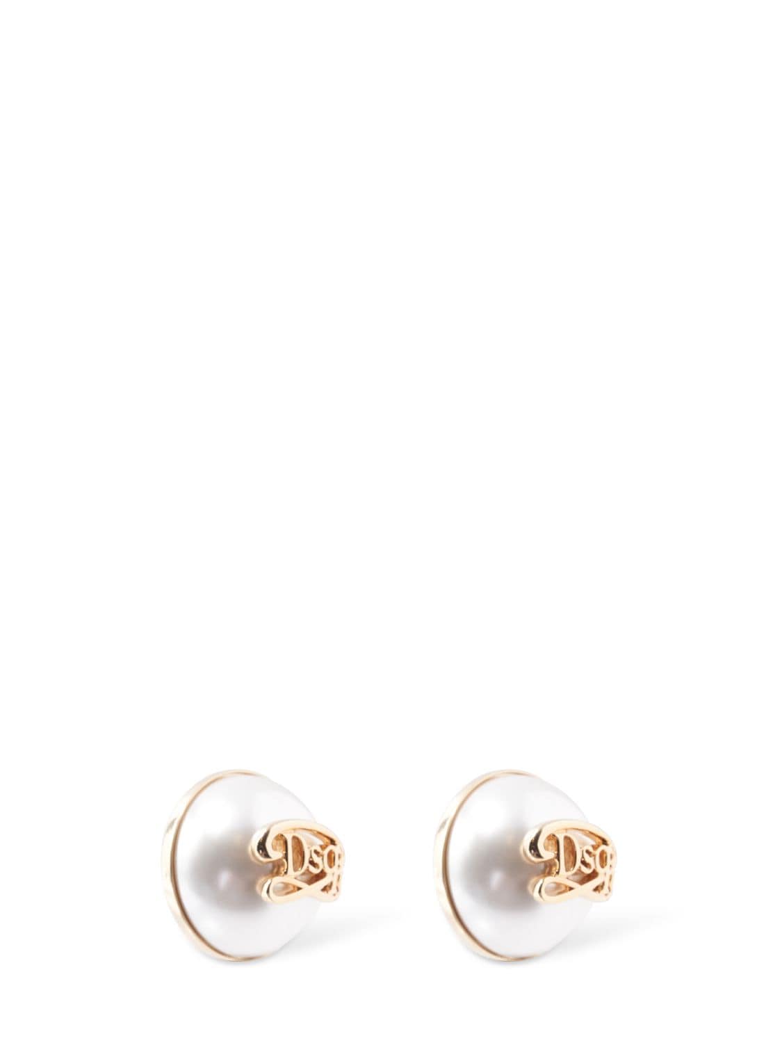Shop Dsquared2 Dsq2 Faux Pearl Clip-on Earrings In White,gold