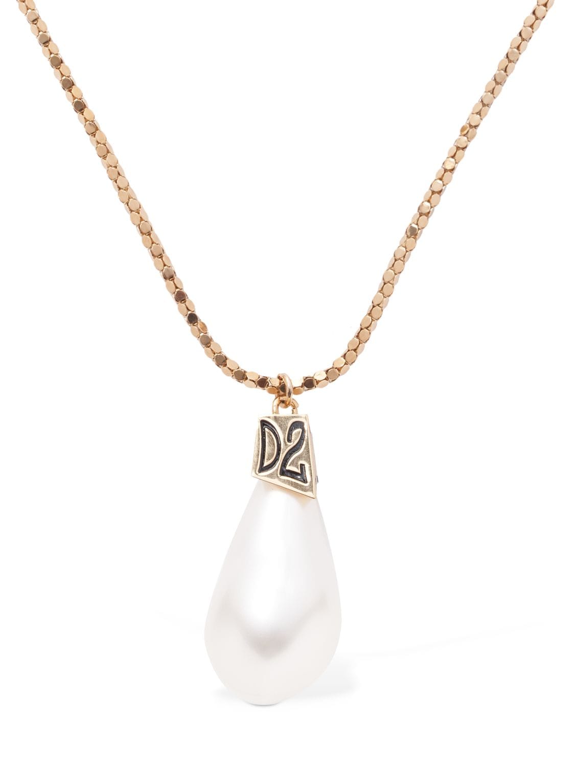 Dsquared2 Faux Pearl Charm Necklace In White,gold