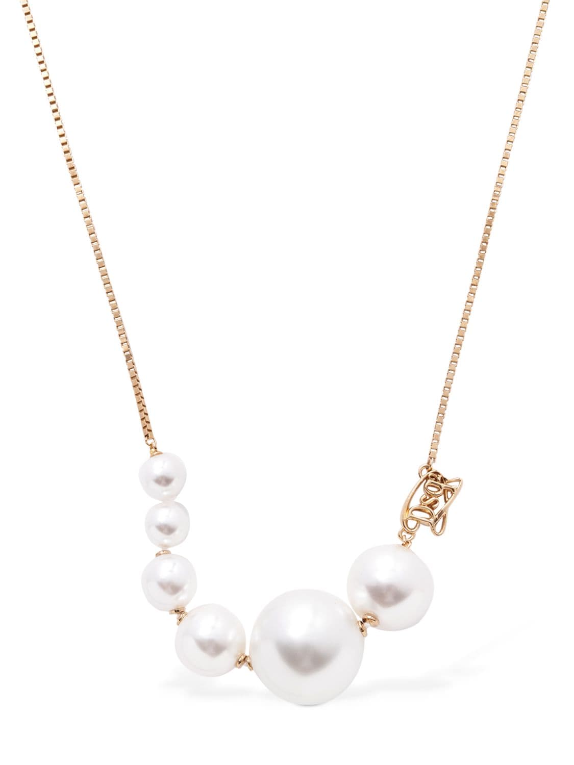 Dsquared2 Dsq2 Faux Pearl Charm Necklace In White,gold