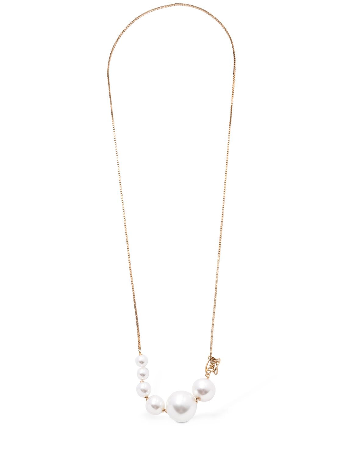 Shop Dsquared2 Dsq2 Faux Pearl Charm Necklace In White,gold