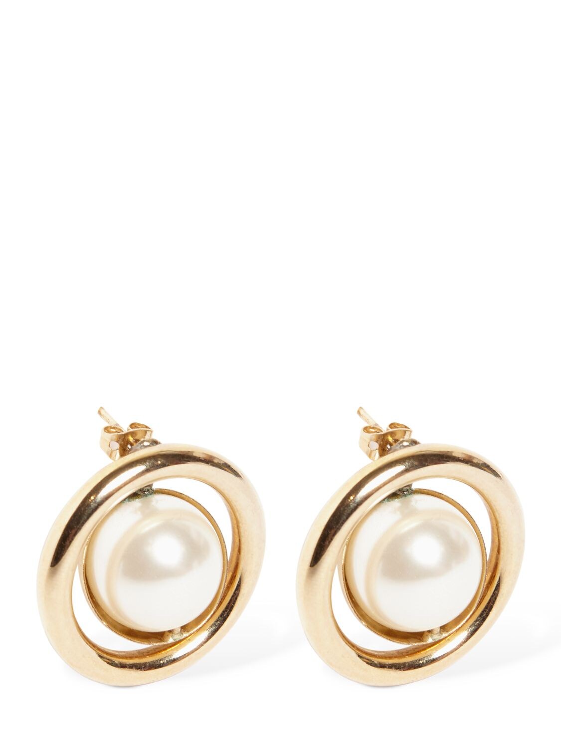 Shop Rosantica Miranda Faux Pearl Earrings In White,gold