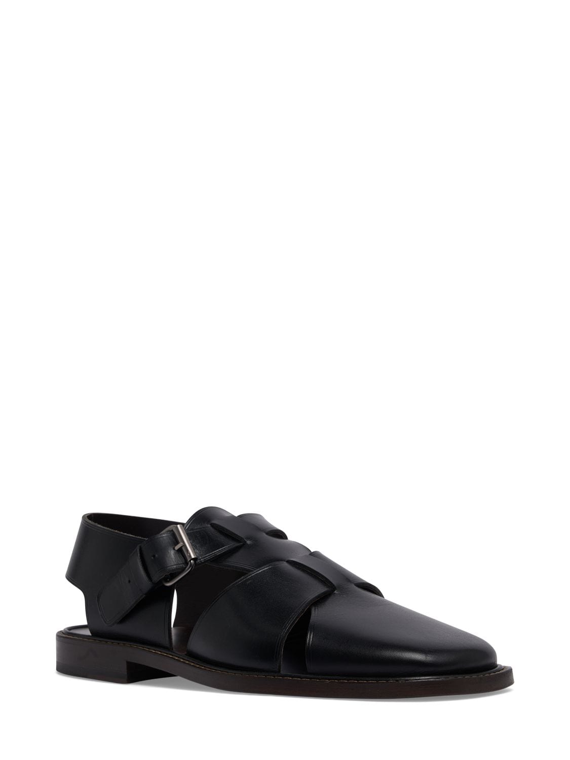 Shop Lemaire Fisherman Leather Sandals In Black