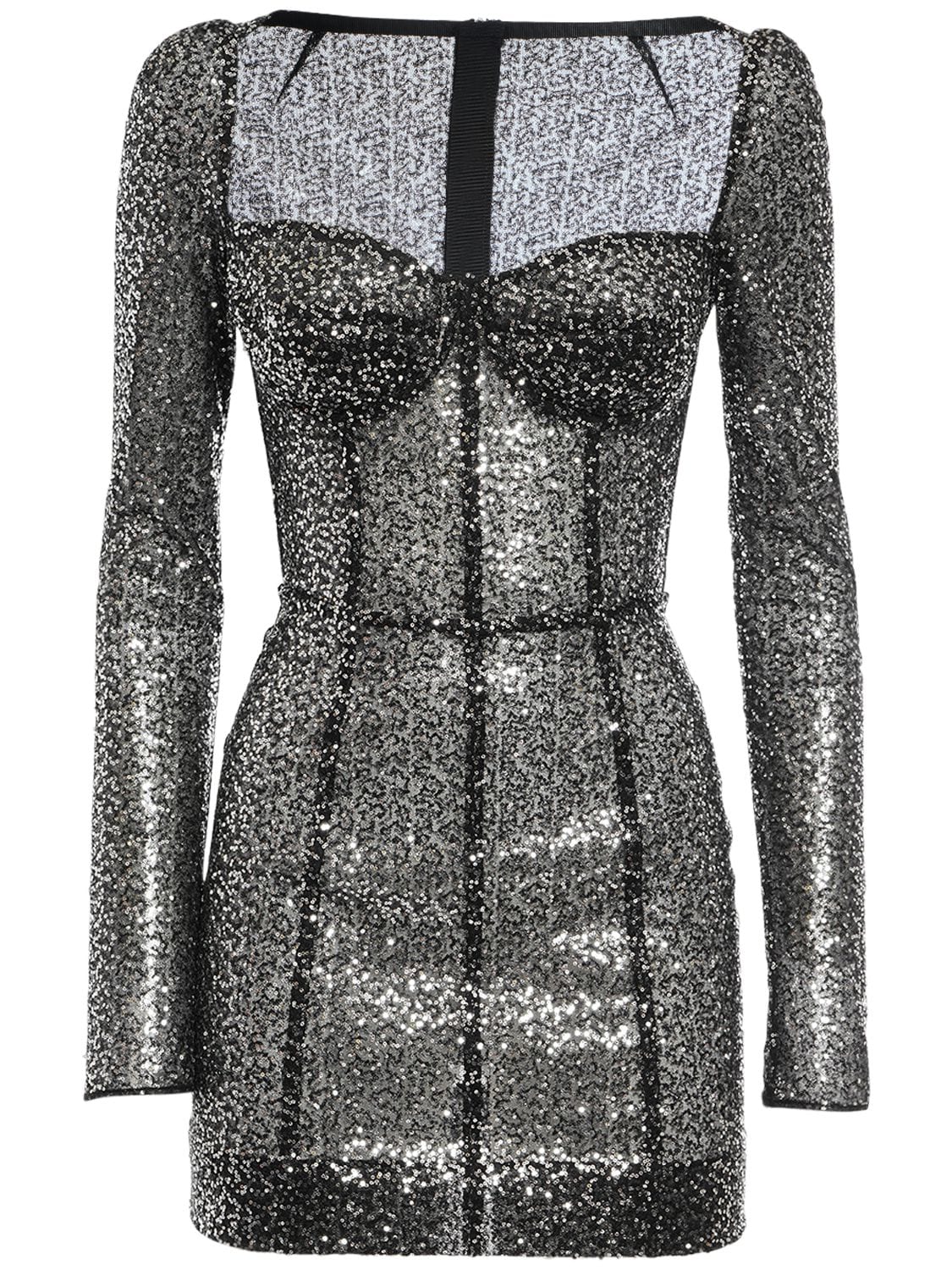 Dolce & Gabbana Sequined Heart Neckline Mini Dress In Black