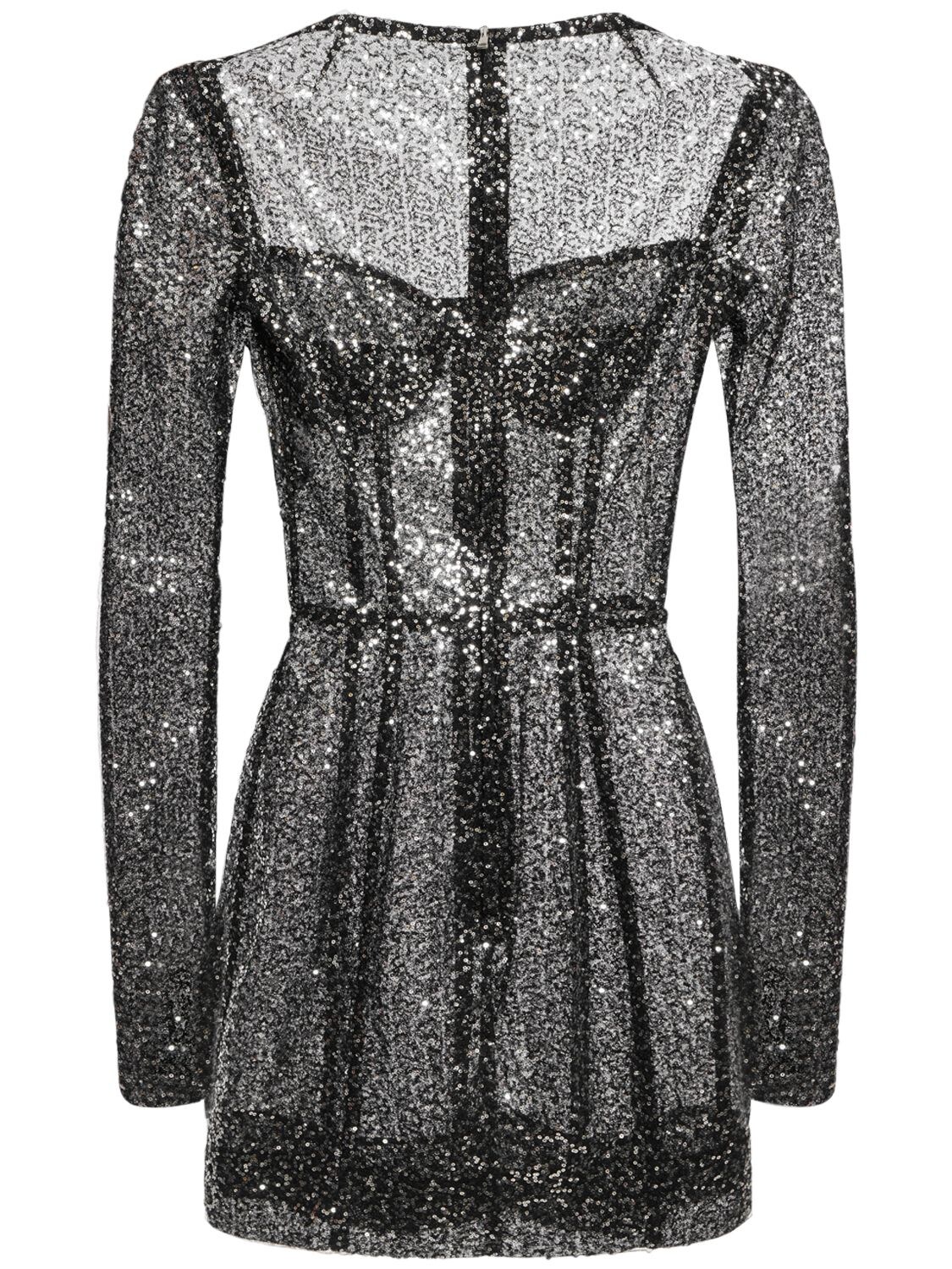 Shop Dolce & Gabbana Sequined Heart Neckline Mini Dress In Black