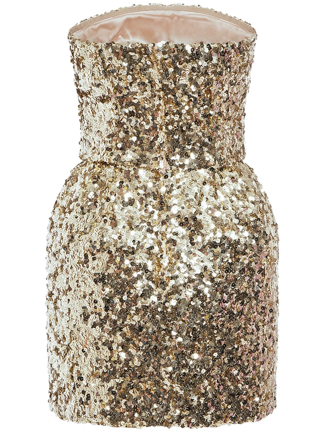 Shop Dolce & Gabbana Sequined Strapless Mini Dress In Gold