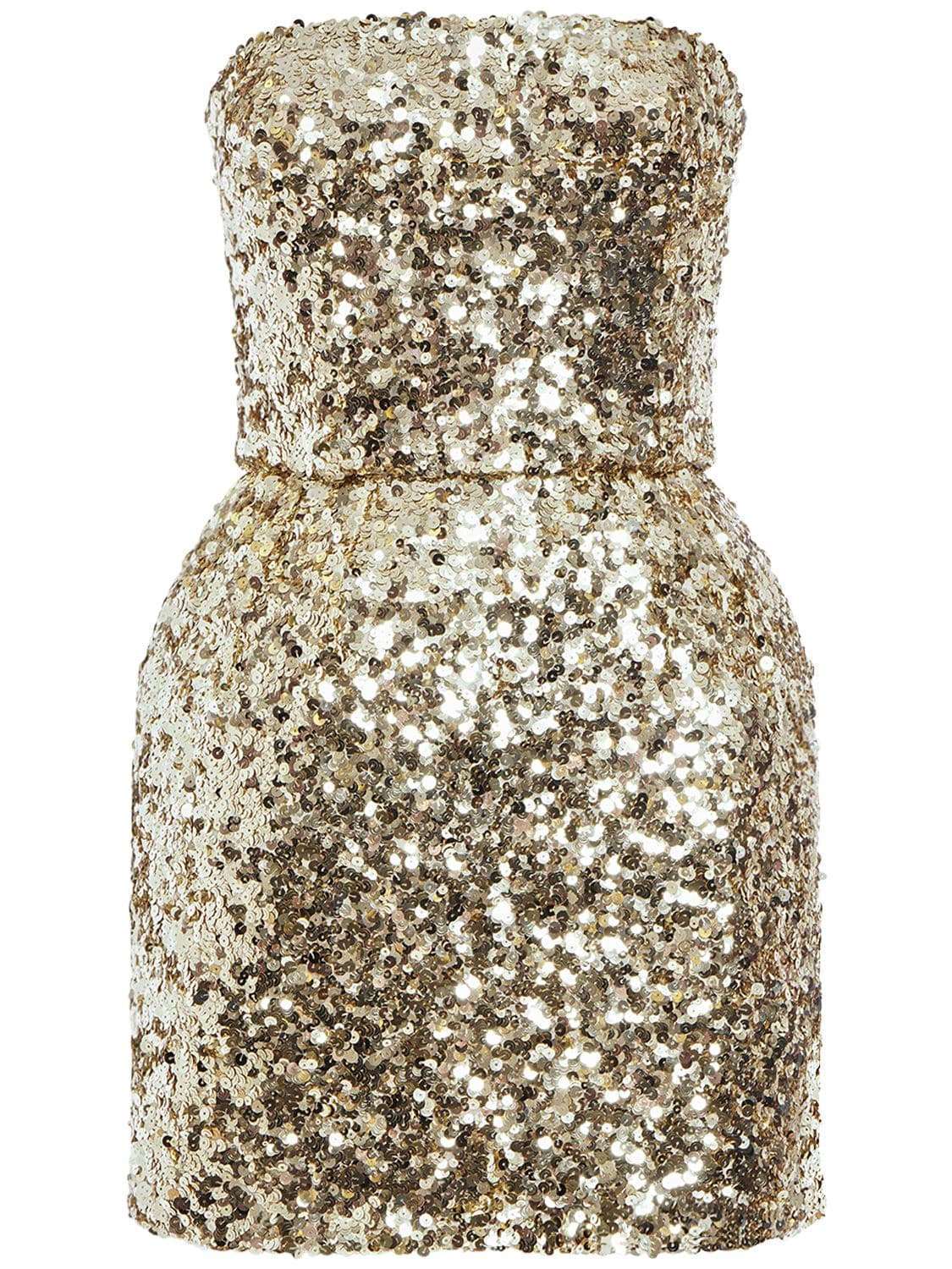 Shop Dolce & Gabbana Sequined Strapless Mini Dress In Gold