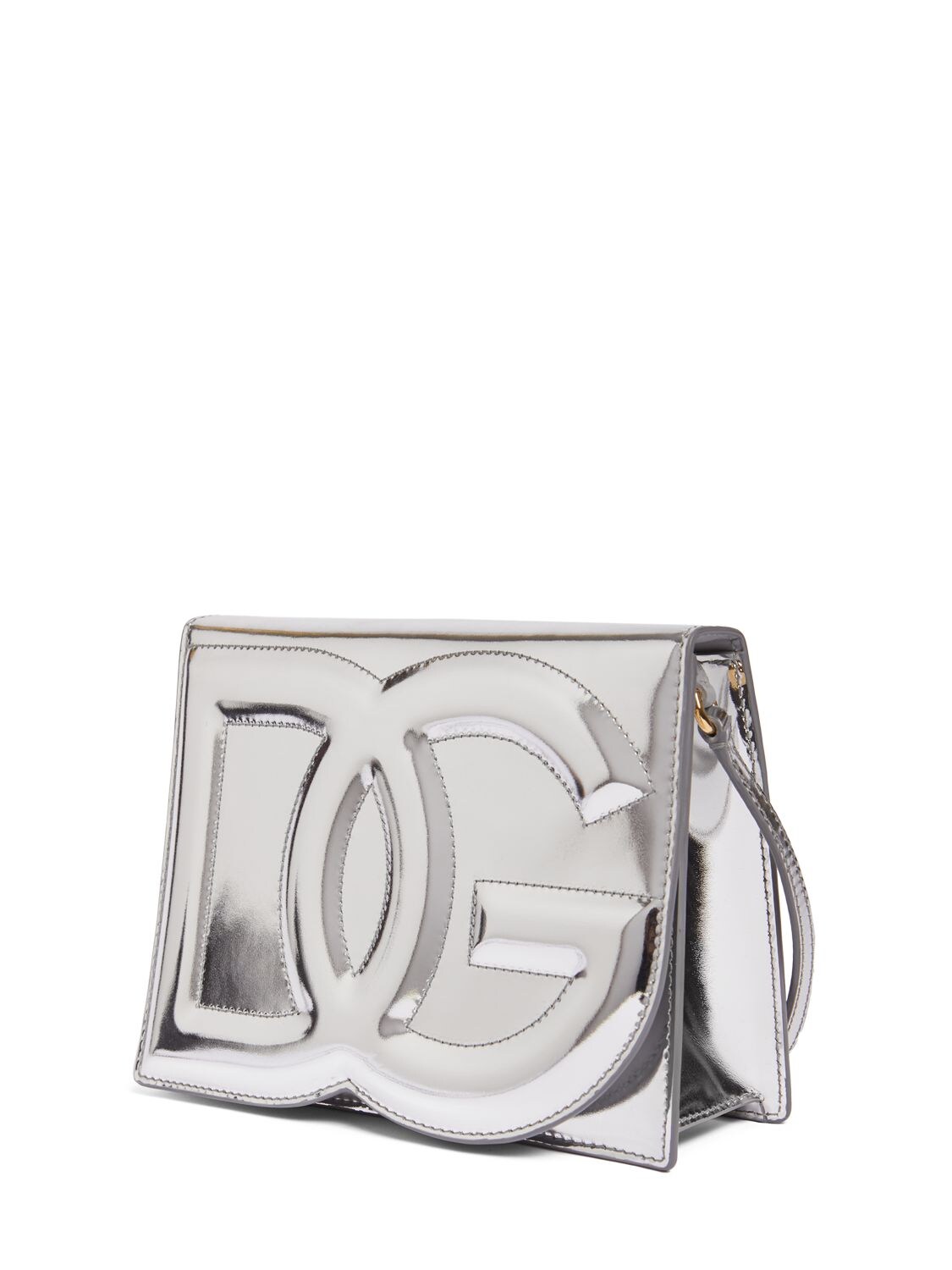Shop Dolce & Gabbana Logo Laminated Shoulder Bag In Silver