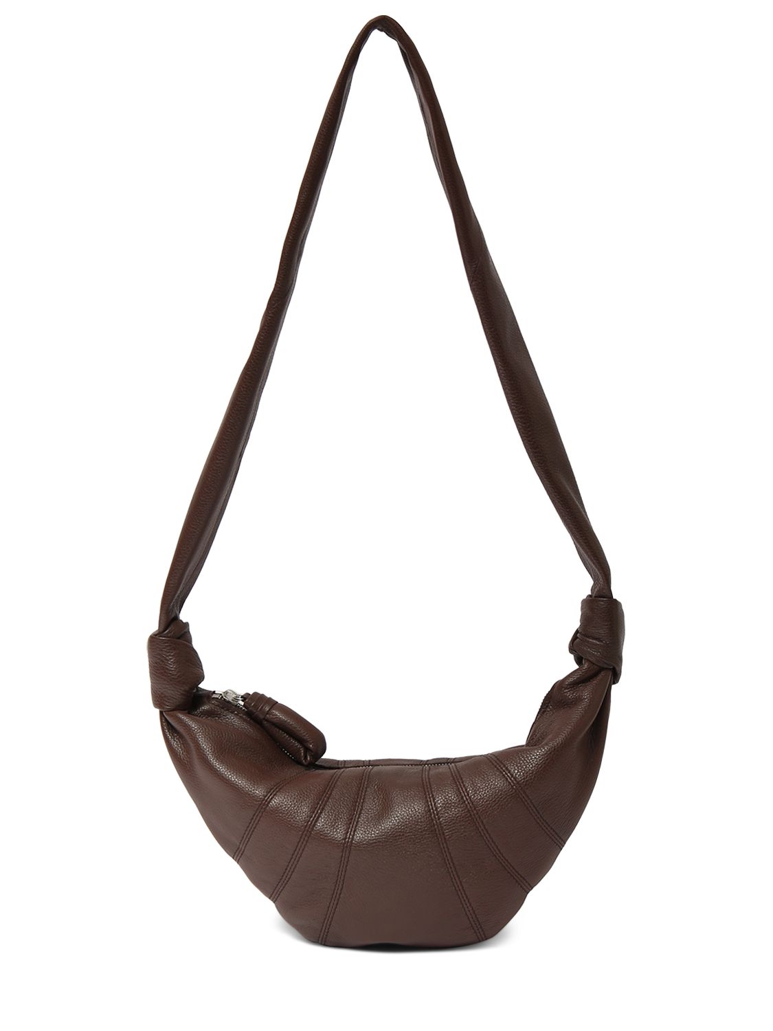 Lemaire Small Croissant Grain Leather Bag In Pecan Brown