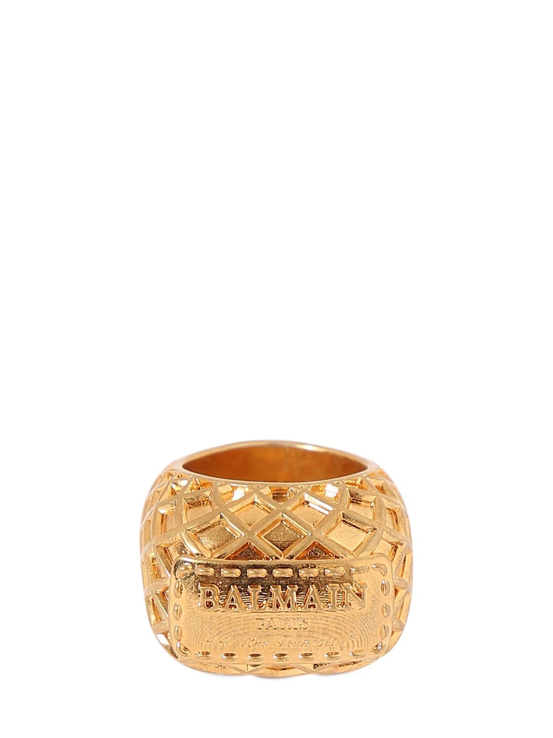 Balmain Signature Grid Brass Ring In Gold