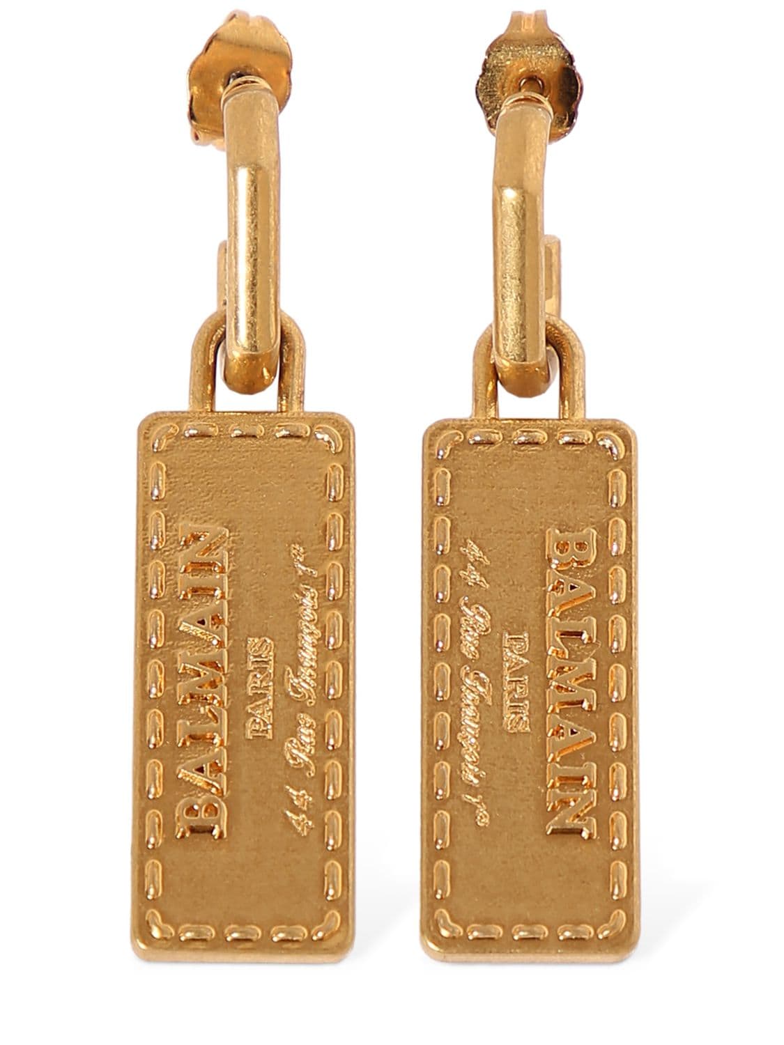 Balmain Signature Tubular Brass Earrings In Gold