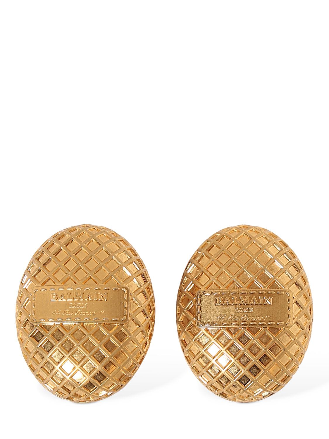 Balmain Signature Grid Brass Earrings In Gold