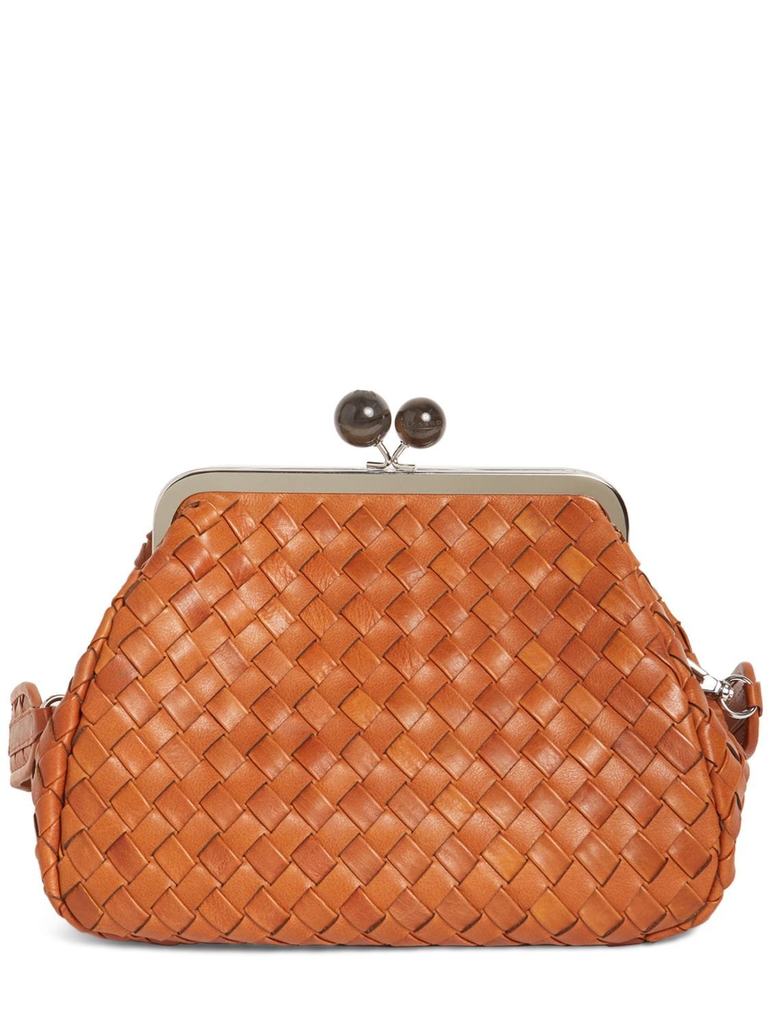 Shop Weekend Max Mara Pancia Woven Leather Clutch In Brown