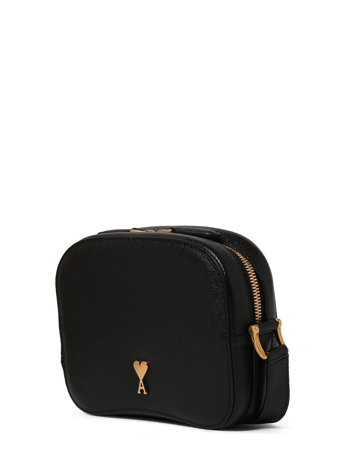 Shop Ami Alexandre Mattiussi Paris Paris Grained Leather Camera Bag In Black,brass