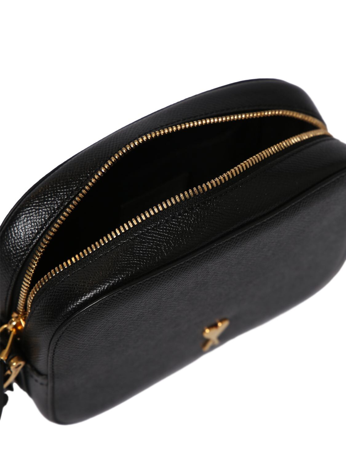 Shop Ami Alexandre Mattiussi Paris Paris Grained Leather Camera Bag In Black,brass